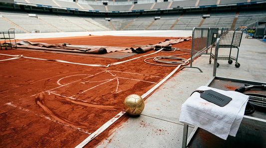 サッカーのスタジアム内に設えられた赤土のテニスコートをモチーフに、異競技から学ぶサッカー選手のリスク判断と成長の選び方を考えるNEWDIHコラムのイメージ